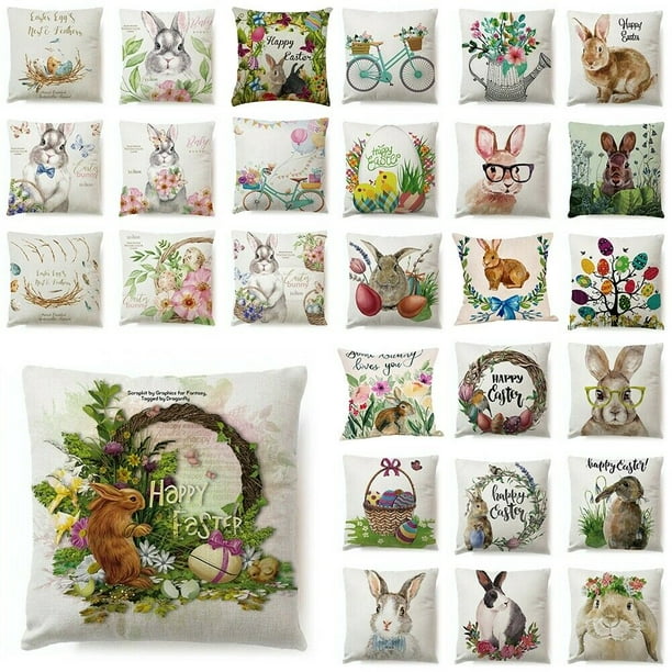 18/" Spring Easter Bunny Flower Egg Pillowcase Couch Cushion Cover Home Car Decor